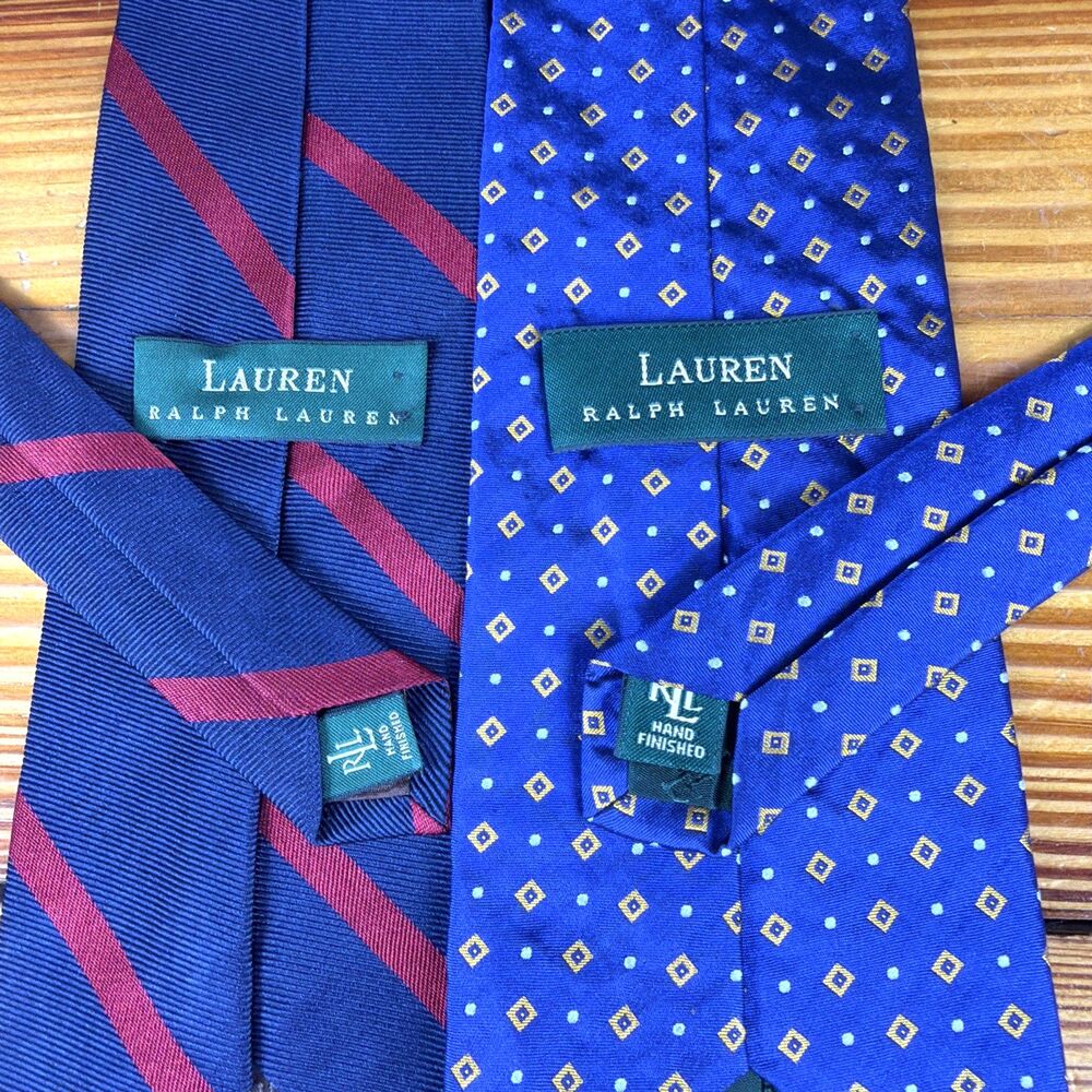 Lauren Ralph Lauren Green Label Men's Lot of 2 Neck Ties Blue Striped-Geometric